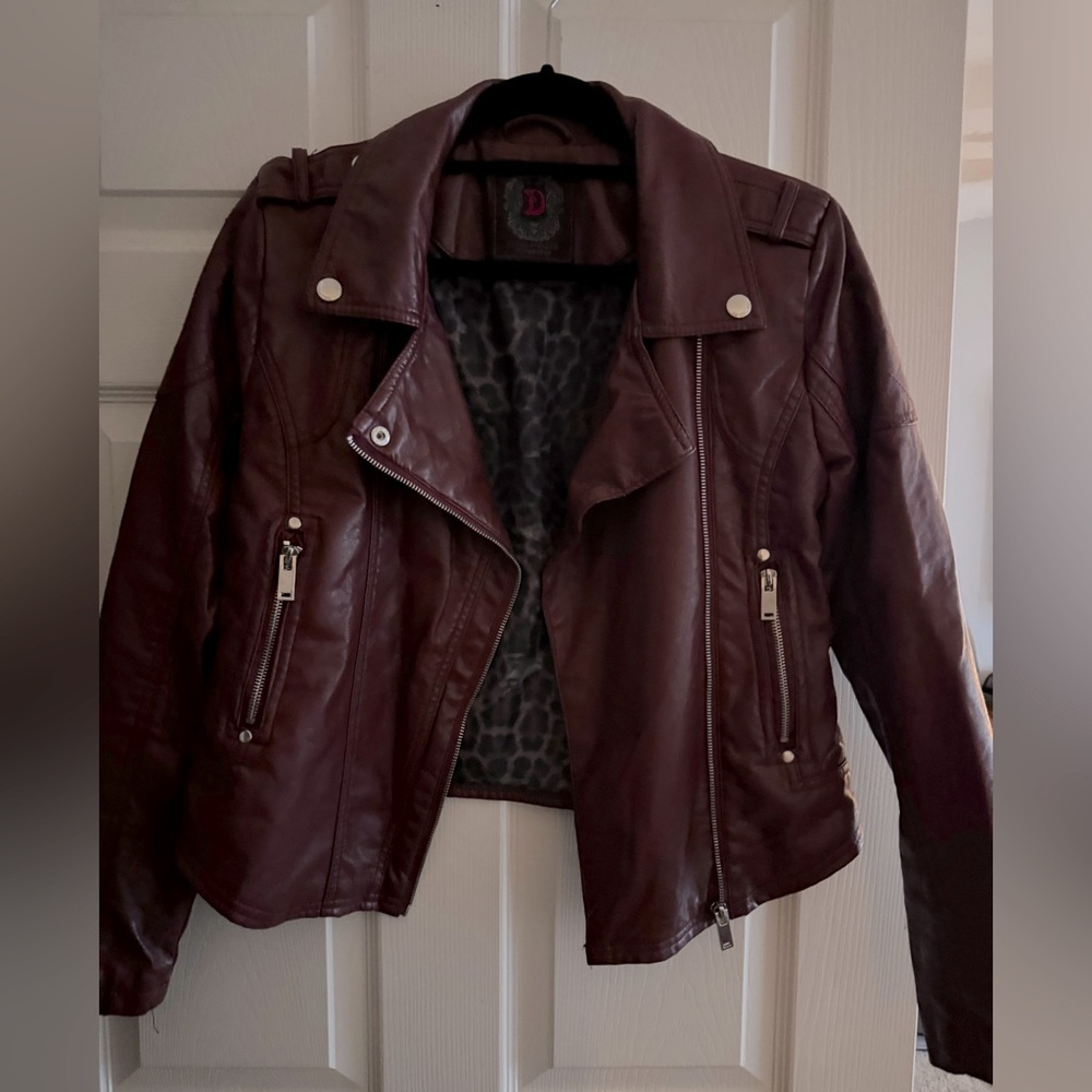Dark maroon red leather jacket